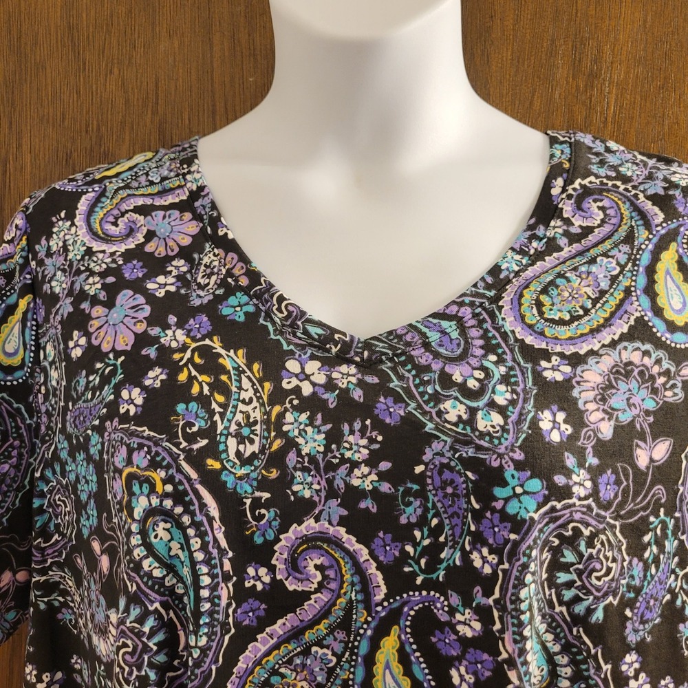 Woman Within Purple Paisley Floral VNeck Short Sleeve Tee Top 1X 22/24 NWOT Boho